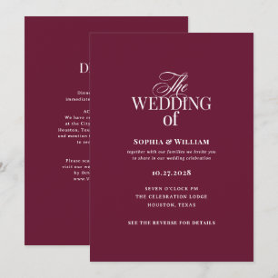 Convites Clássico Luxo Borgonha Casamento QR Code Tudo em