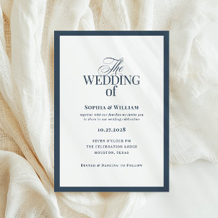 Convites Clássico Luxo Casamento Elegante Azul-Navy e Bra