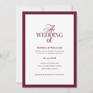 Convites Clássico Luxo Casamento Elegante Branco e Borgon