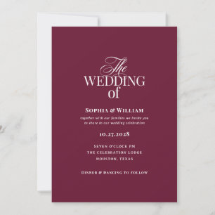 Convites Clássico Luxuoso Casamento Elegante Burgundy