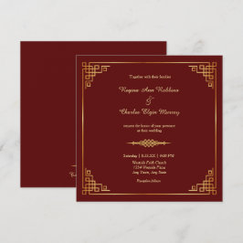Convites Clássico Maroon Red Frame Casamento Dourado