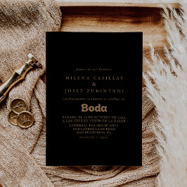 Convites Clássico Minimal Preto Ouro Casamento Espanhol
