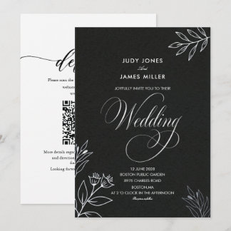 Convites clássico minimalista simples casamento preto e bra