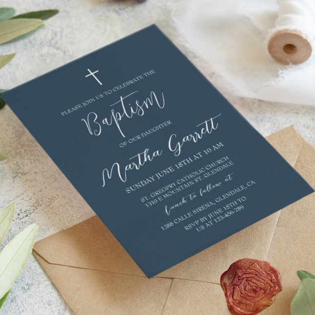 Convites Clássico Mínimo Batismo Azul-Branco (Criador carregado)