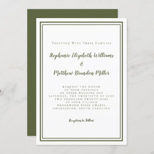 Convites Clássico Moderno Simples Casamento Verde Azeitona 