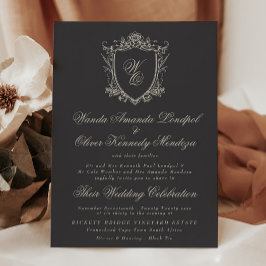 Convites Clássico Monograma Floral Crista de Casamento Carv