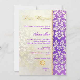 Convites Clássico + Na moda Damask Bat Mitzvah/Lavanda Azu