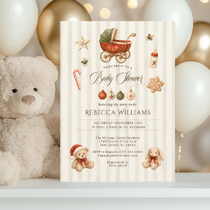 Convites Clássico Natal Antigo Carrinho de Bebê Chás de Beb