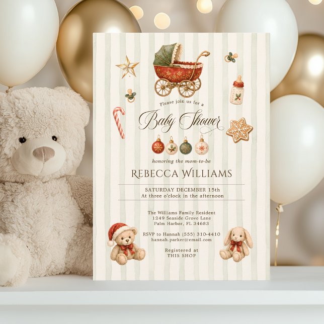Convites Clássico Natal Antigo Carrinho de Bebê Chás de Beb (Criador carregado)