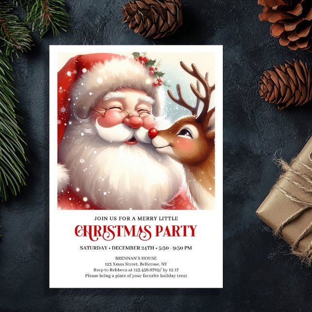 Convites Clássico Natal Rudolph Aconchegante Véspera de Nat (Classic Santa Rudolph Cozy Christmas Eve Family Party Invite

)