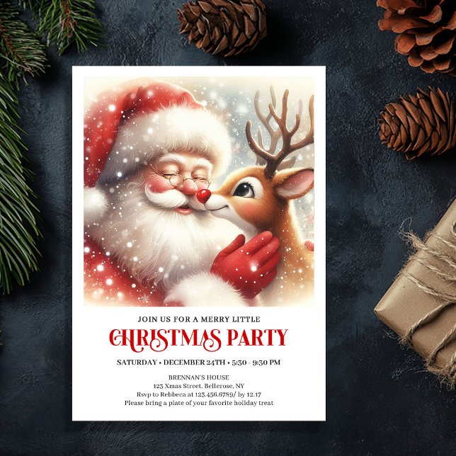 Convites Clássico Papai Noel Rudolph Natal Alegre Festa (Classic Santa Claus Rudolph Christmas Joyful Party Invitation

)