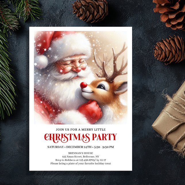 Convites Clássico Papai Noel Rudolph Noite de Festa de Nata (Classic Santa Claus Rudolph Cozy Holiday Night Party Invitation

)