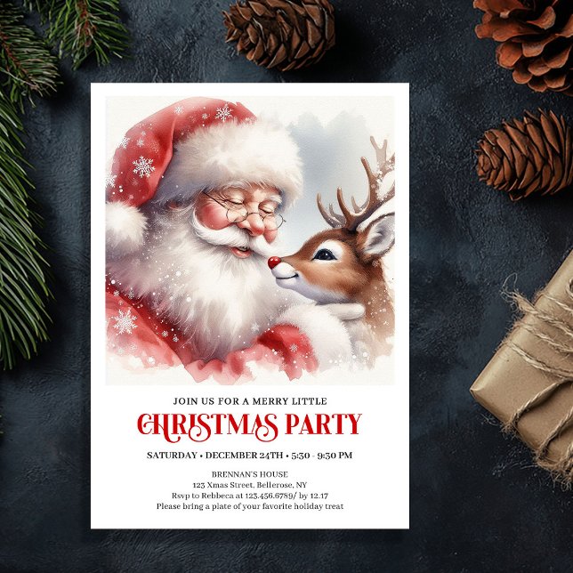 Convites Clássico Papai Noel Rudolph Noite de Natal   (Classic Santa Claus Rudolph Christmas Eve Night Party Invite

)