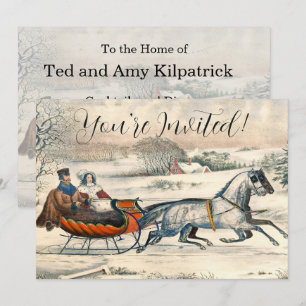 Convites Clássico Passeio de Trenó de 1853 Currier Ives Est