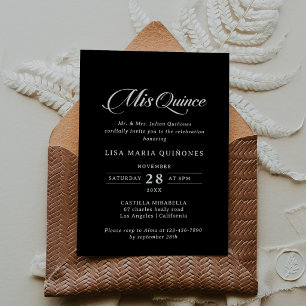 Convites Clássico Preto e Branco Mis Quince Quinceañera