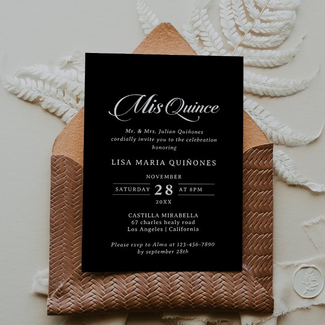 Convites Clássico Preto e Branco Mis Quince Quinceañera (Criador carregado)