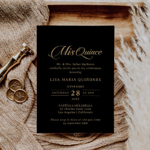 Convites Clássico Preto e Dourado Mis Quince Quinceañera
