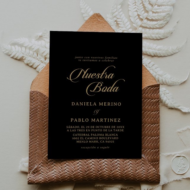 Convites Clássico Preto e Dourado Nuestra Boda Casamento (Criador carregado)