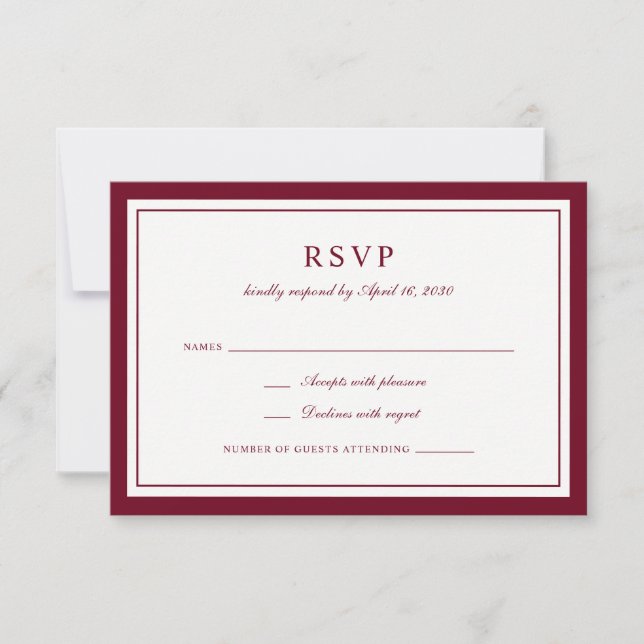 Convites Clássico Quadro Burgundy Elegante Casamento RSVP (Frente)