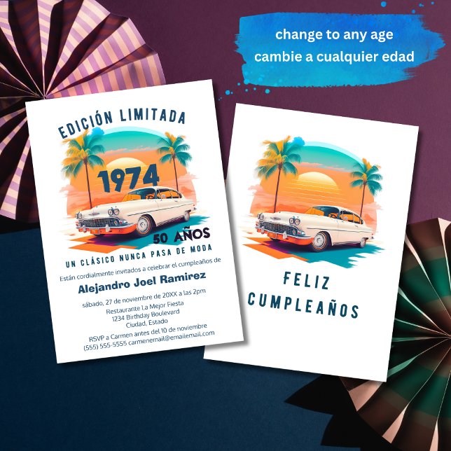 Convites Clássico Retro Espanhol Carro Antigo Aniversário d (Criador carregado)