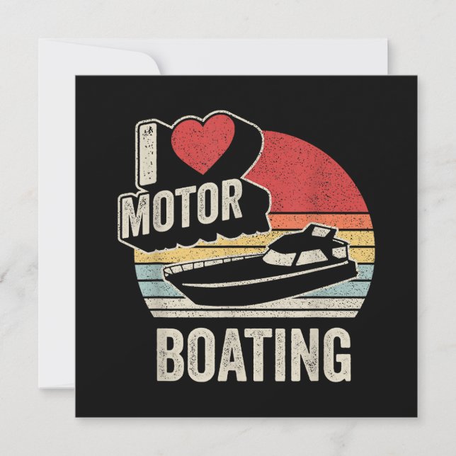 Convites Clássico Retro Eu Amo Barco a Motor Engraçado Barq (Frente)