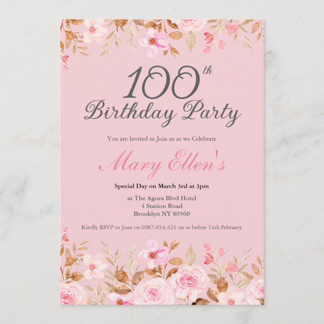 Convites Clássico Rosa Bege Rosa Aguarela Aniversário de 10 (Frente)