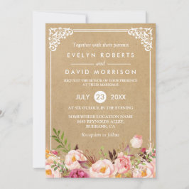 Convites Clássico Rustic Floral Frame Kraft | Casamento for
