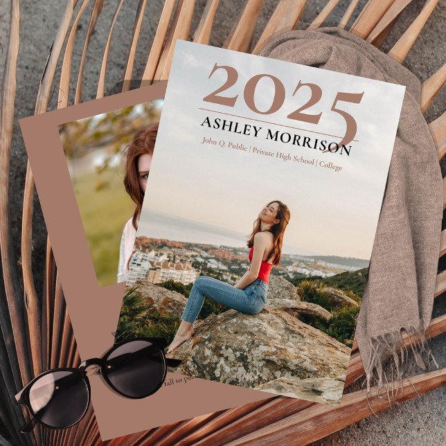 Convites Clássico Simples 2025 Dois Graduação Foto Terracot (Simple Classy 2025 Two Photo Collage Terracotta Graduation Announcement -- Print | Download)