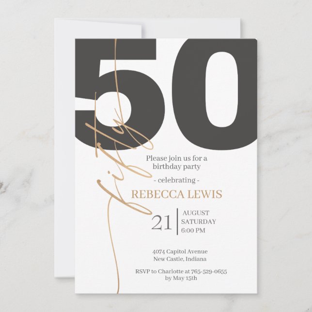 Convites Clássico Simples 50º Aniversário Moderno Adulto (Frente)