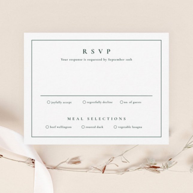 Convites Clássico Simples Limpo Casamento Elegante (Elegant Dark Green Wedding Invitation RSVP Enclosure Card.)