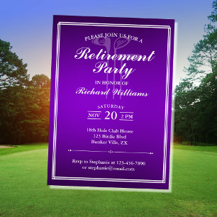 Convites Clássico Tema Golfe de Aposentação Branco Roxo