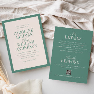 Convites Clássico Verde Claro Elegante Casamento de Dois La