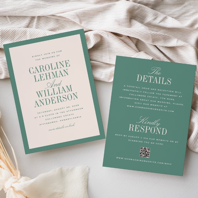 Convites Clássico Verde Claro Elegante Casamento de Dois La (Criador carregado)