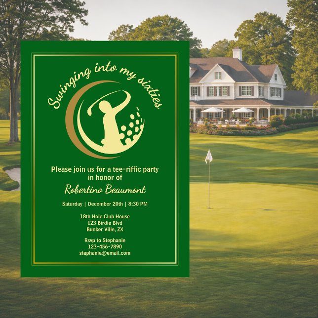 Convites Clássico Verde Dourado do Golfe para Jogador de 60 (Criador carregado)