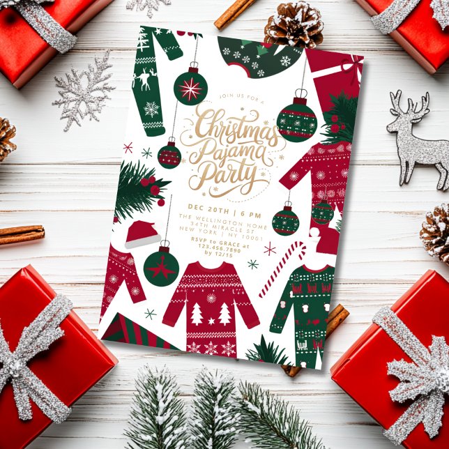 Convites Clássico Verde Vermelho Clássico do Partido Pajama (Criador carregado)