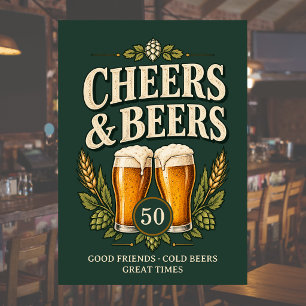 Convites Clássico Vintage Cheers & Beers 50º Aniversário Ma