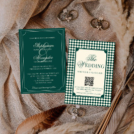 Convites Clássico Vintage Esmeralda Código QR Casamento Old