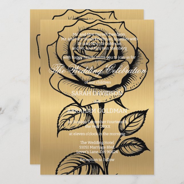 Convites Clássicos de Casamento de Pais Divorciado (Frente/Verso)