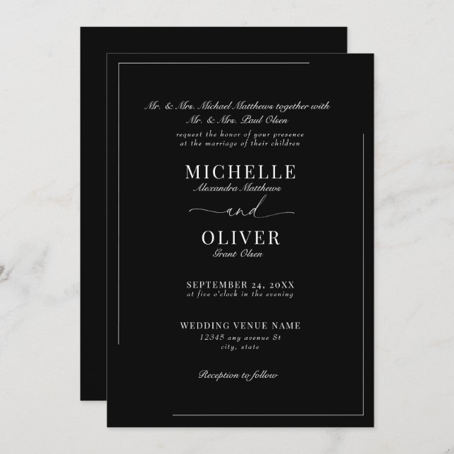 Convites Clássicos de Casamento Moderno da Caligra (Frente/Verso)