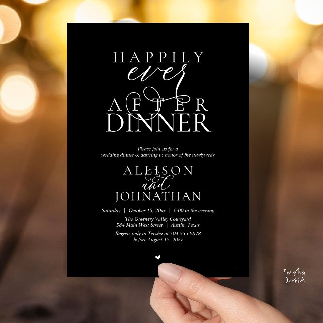 Convites Classy Black Happily Ever After Dinner Wedding (Classy Black Happily Ever After Dinner Modern Script Wedding Invitation Card)