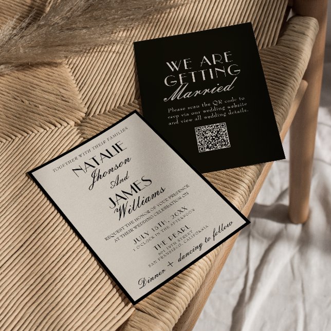 Convites Classy Black White Old Money Fancy QR Code Wedding (Criador carregado)