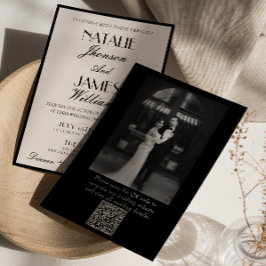 Convites Classy Black White Old Money Photo QR Code Wedding