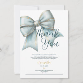 Convites classy blue bow bridal shower thank you card