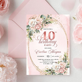 Convites Classy Bohemian Blush Floral 40th Birthday Invites