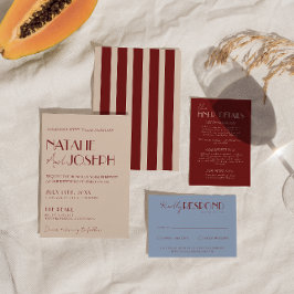 Convites Classy Deep Red Blue Whimsical Modern Wedding