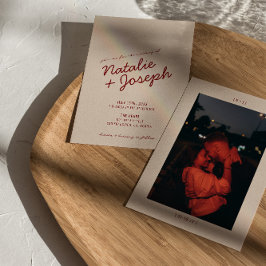 Convites Classy Deep Red Blue Whimsical Photo Wedding