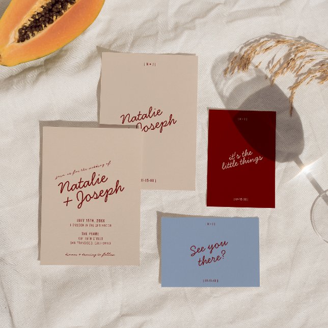 Convites Classy Deep Red Blue Whimsical Unique Wedding (Criador carregado)