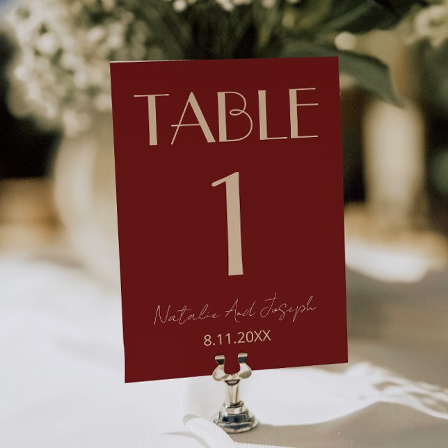 Convites Classy Deep Red Cream Fancy Wedding Table Number (Criador carregado)