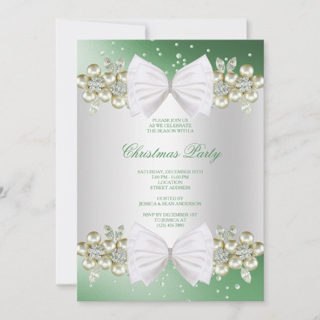 Convites Classy Gems & Bow Natal Verde (Frente)