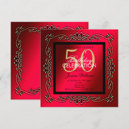 Convites Classy Gold & Cerise para Aniversário de 50 anos d